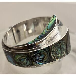 Vintage Alfredo Villasana Sterling Abalone Clamper BRACELET Taxco Mexico Altered
